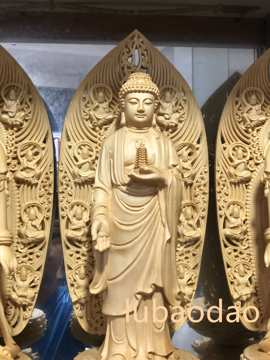 最高級 木彫仏教 薬師三尊 薬師如来 日月菩薩 木工細工 実木彫刻の 彫刻工芸品 置物 _画像4