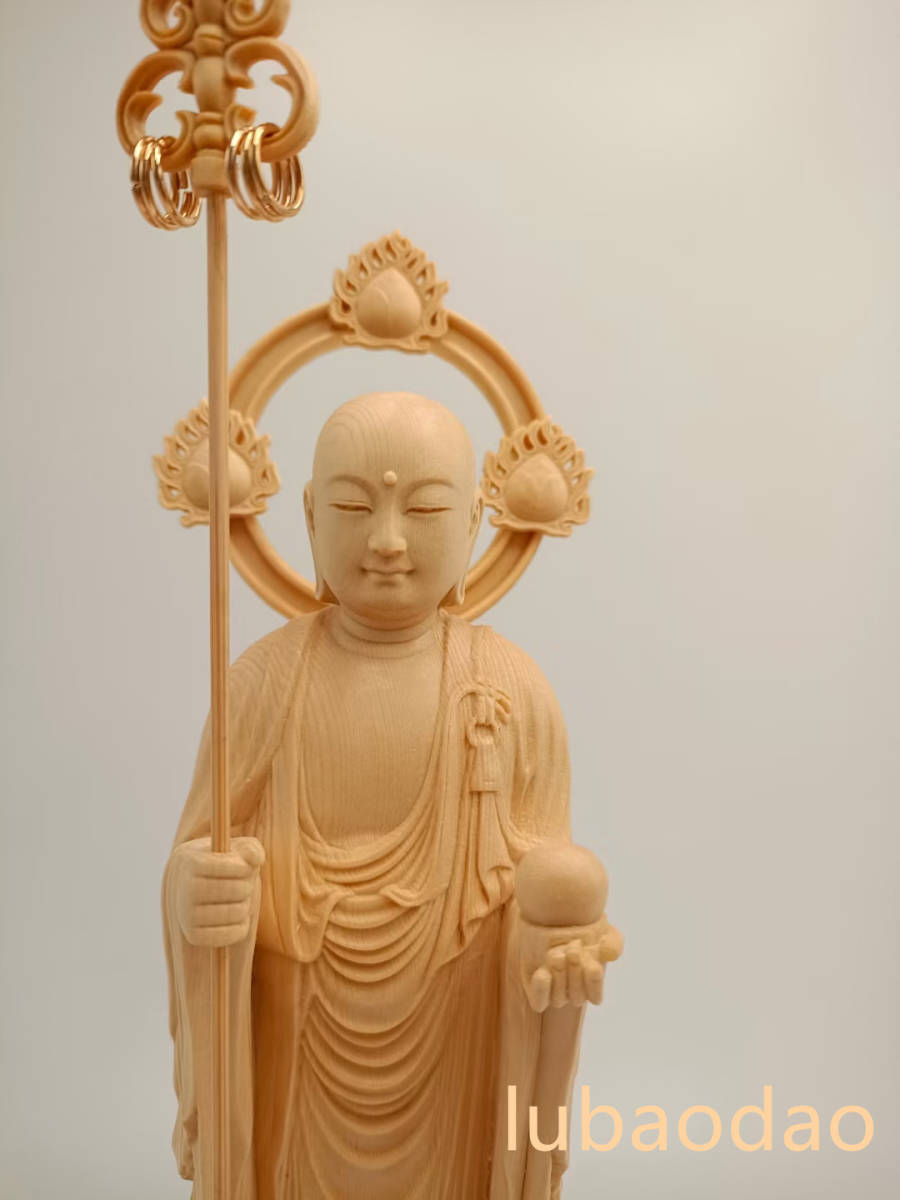 地蔵菩薩 木彫仏像 地蔵菩薩立像 彫刻 一刀彫 天然木檜材 仏師で仕上げ