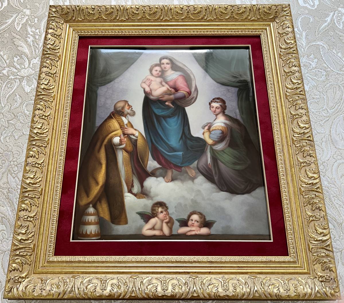■KPM真作 特大判19世紀手描き陶板画 システィーナの聖母_画像2