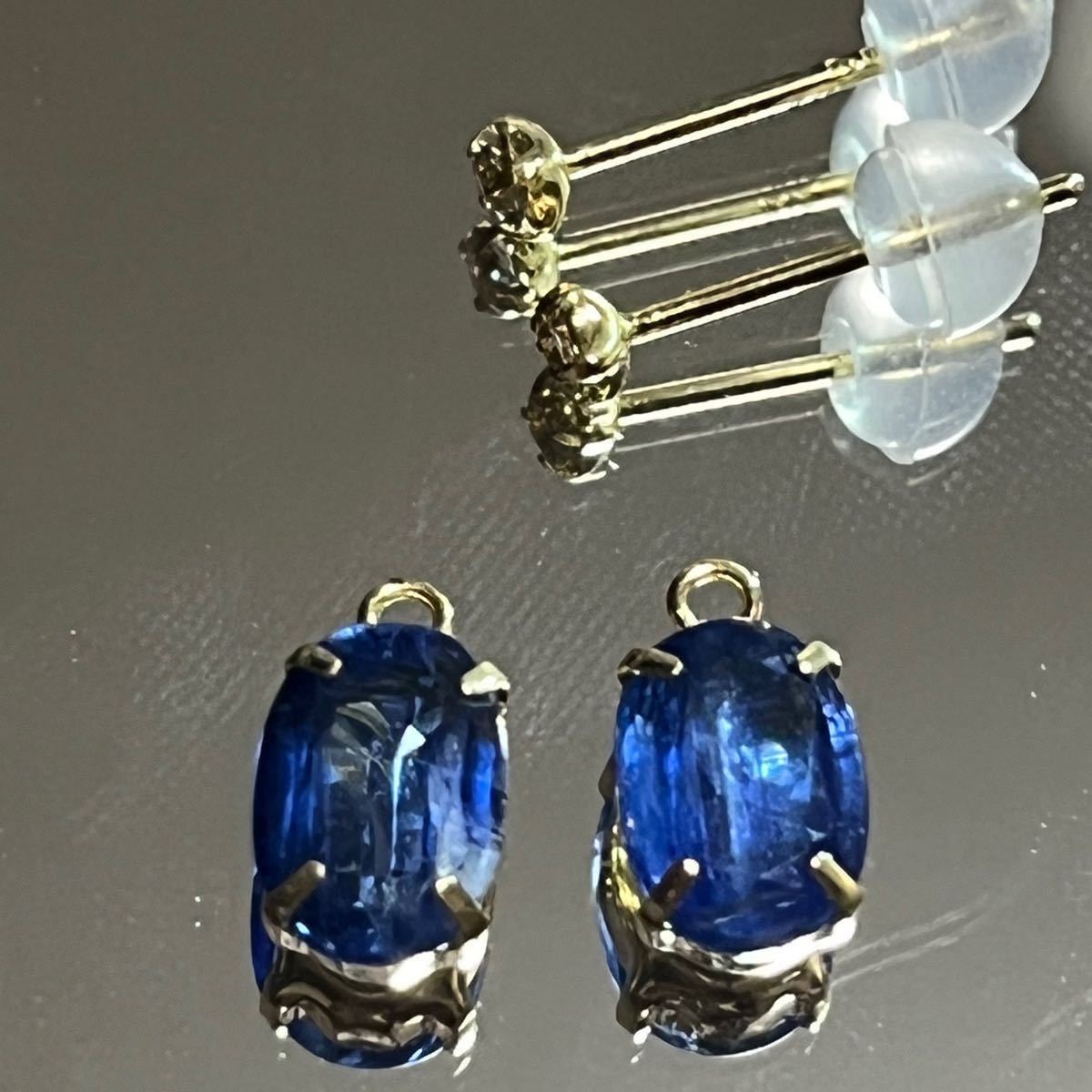 K18YG天然カイヤナイト&天然ダイヤモンドピアス 新品未使用商品
