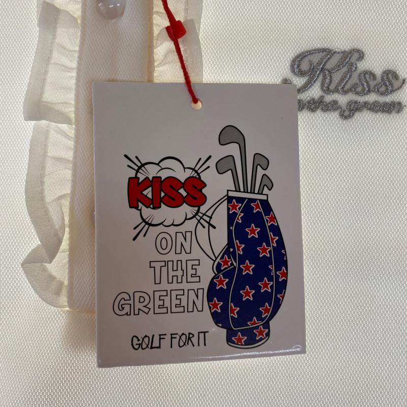 KISS ON THE GREEN キスオンザグリーン 袖シフォンレース ポロシャツ ホワイト Lサイズ レディース 555405の画像6