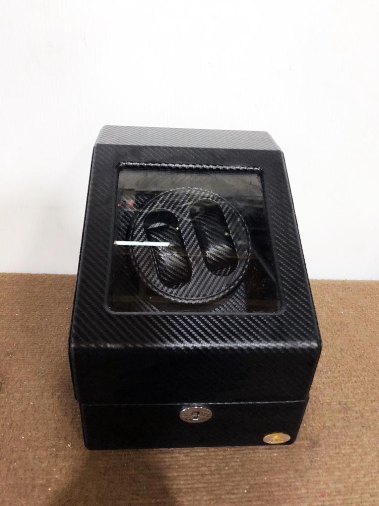 ** used *ABIES/abies winding machine 2 ps volume carbon style wristwatch storage case [ watch Winder ]AK7F