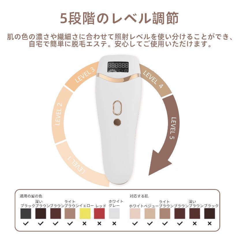 IPL光脱毛器 家庭用脱毛器レーザー99万回照射 5段階レベル 日本語説明書付き