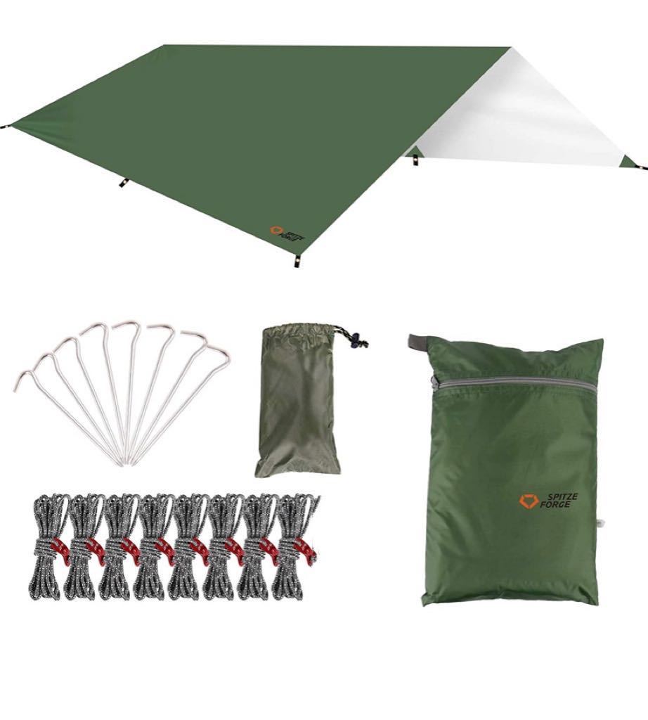 タープ 防水 天幕 シェード テント 大型 タープテント キャンプ PU3000mm 軽量 紫外線 UV 収納ケース付 2-6人用 (グリーンXL（3m*6m）)