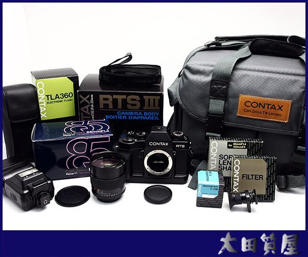 質屋出品☆コンタックス CONTAX RTS Ⅲ ボディ /Carl Zeiss Planar 85mm F1.4 T* / TLA360フラッシュ 他付属 動作品 中古☆1円～_画像1