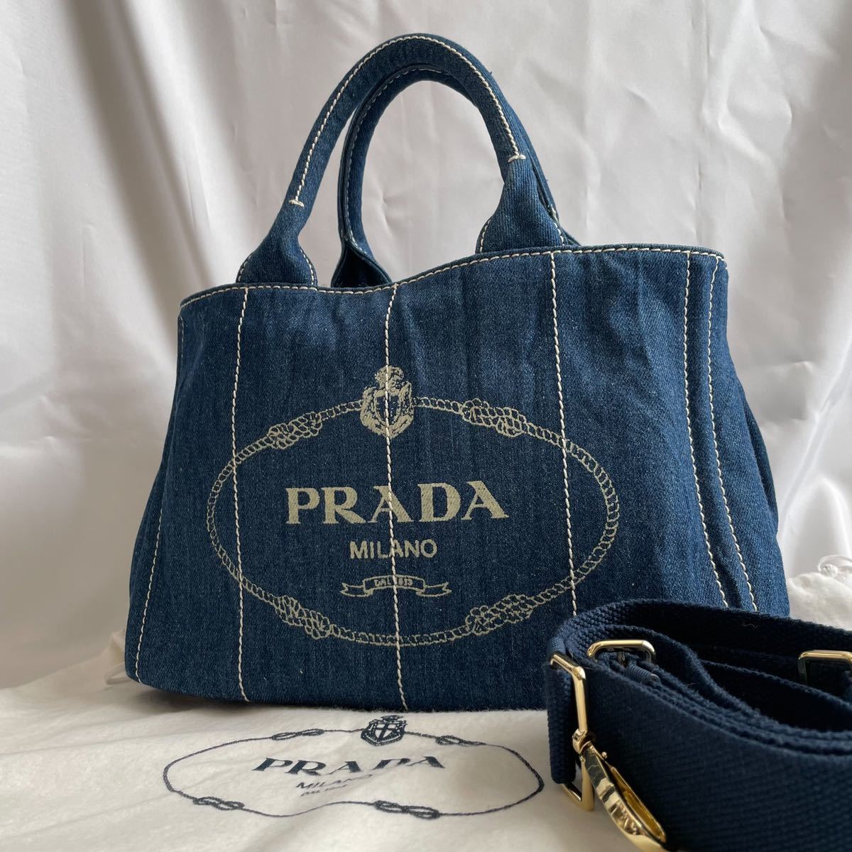 1円 《極美品》 PRADA プラダ カナパ mini ミニ デニム 2way
