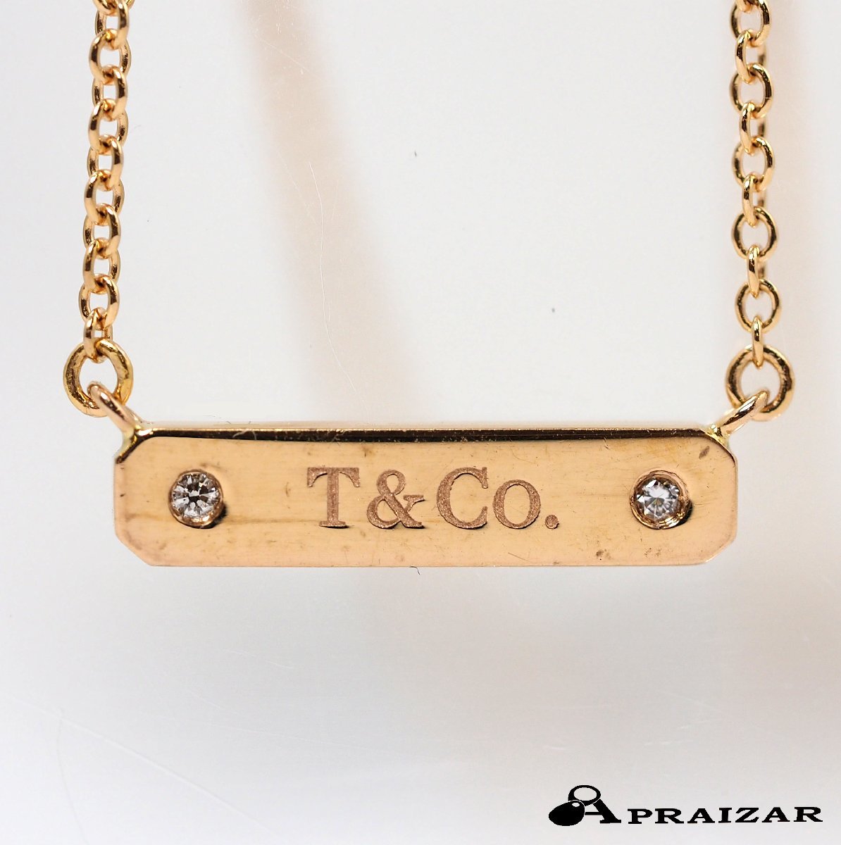 Tiffany & Co. ティファニー 750 K18ピンクゴールド 2Pダイヤ プレート ネックレス ケース付 [45958]