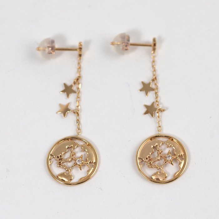 STAR JEWELRY Star Jewelry K10 yellow gold diamond 0.01ct×2 Earth the earth Star star chain earrings catch after market goods (K10) [45131]