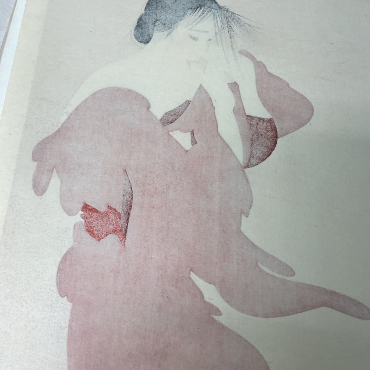 中島潔『風もよう』木版画 人物画 女性画 美人画 童画 少女 本人サイン【版画 絵画】京都版画院 手刷 直筆サイン有 真作_画像6