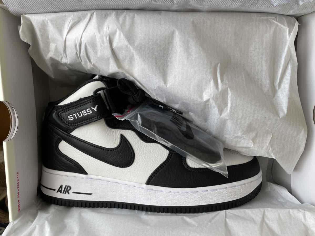 【新品・未使用・27.0】NIKE x STUSSY AIR FORCE 1 MID Black and Light Bone / ナイキ エア フォース ミッド ステューシー US9 PANDA_画像2