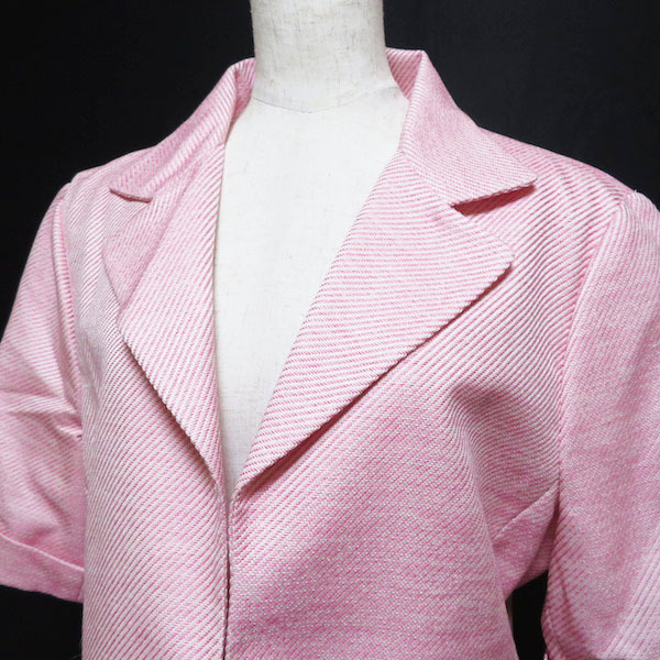 #sncani владелец AGNONA жакет 48 розовый белый короткий рукав Италия производства шелк . большой размер женский [730675]