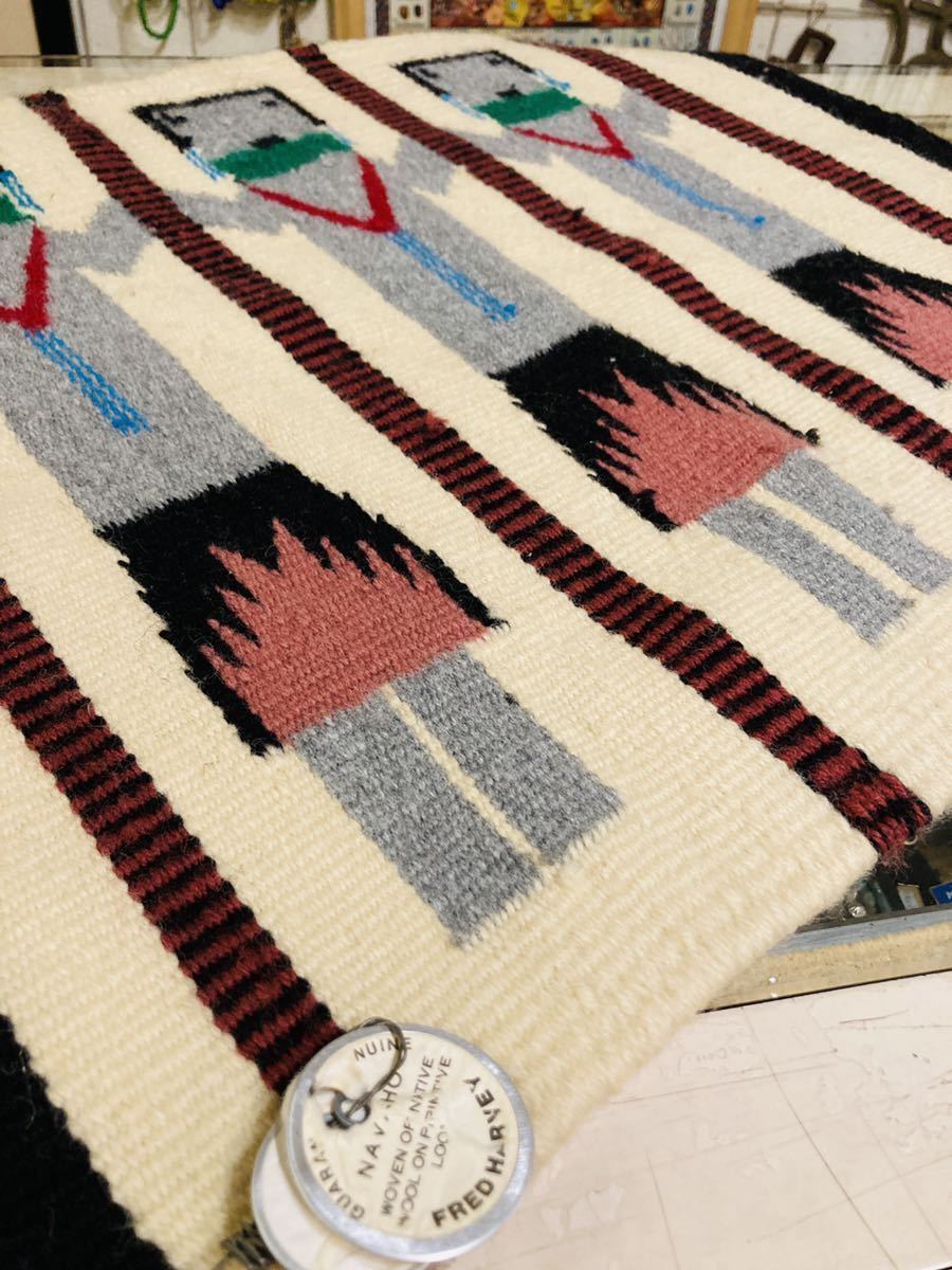 1930-50sUSAビンテージFRED HARVEYフレッドハーベイNAVAJO RUG伝統工芸ナバホラグ/チェロ羊毛の織物YEI精霊INDIANインディアン先住民アート