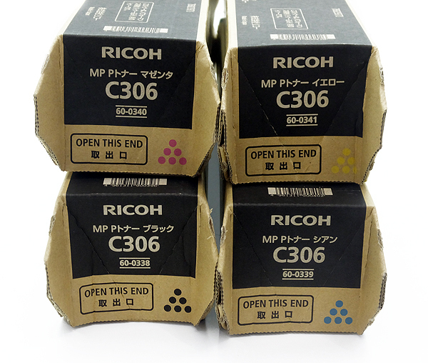 未使用保管品!! RICOH/リコー C306 MP Pトナー 4色セット ブラック/シアン/マゼンタ/イエロー 純正品 60-0338/60-0339/60-0340/60-0341_画像3