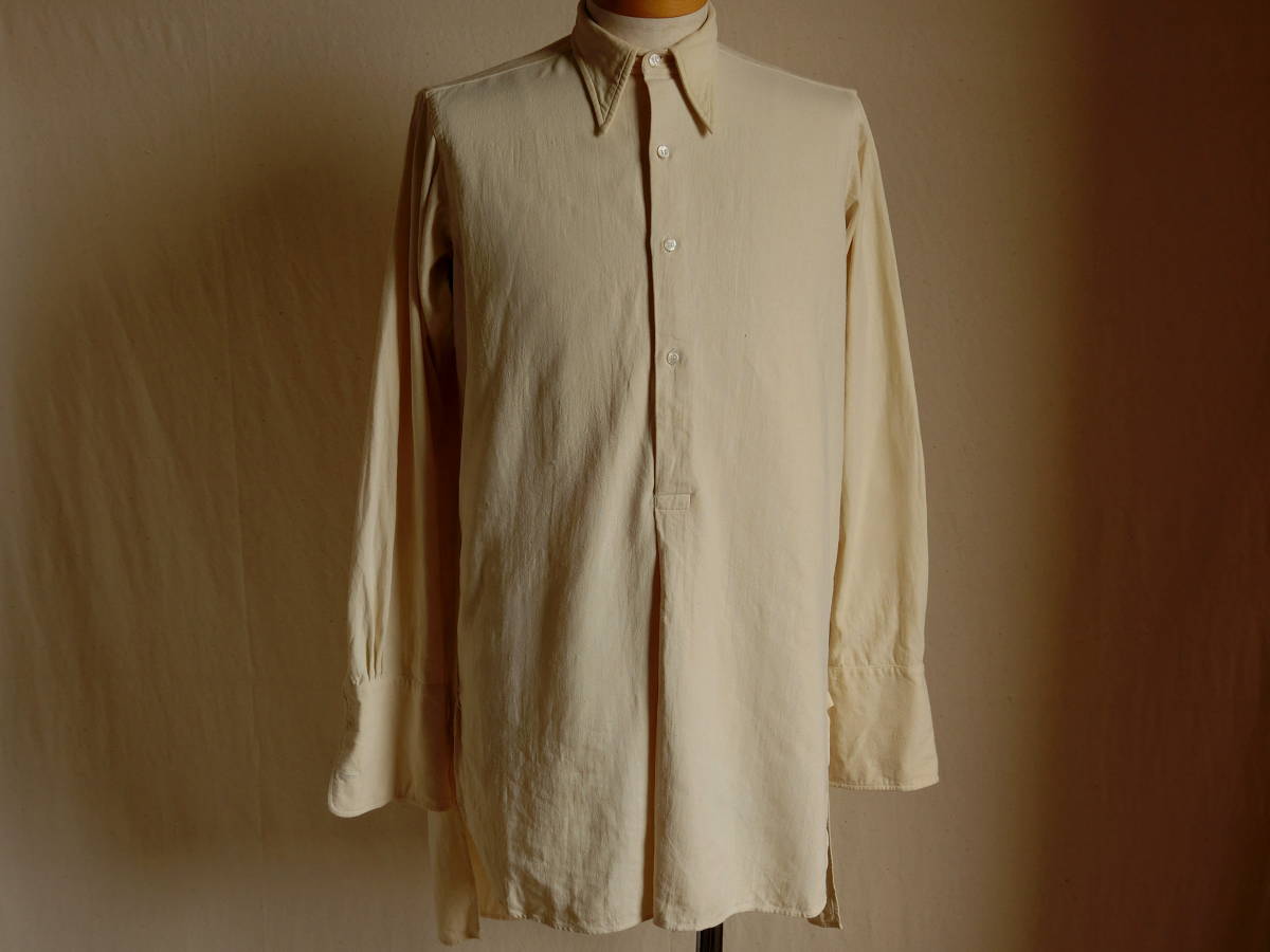 生地◎1930sドイツローシルクリネンシャツ ビンテージ プルオーバー ドレス ワーク 1940s20s グランパ スモック ワンピース チュニック