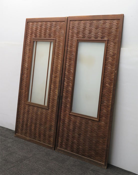 ◎引取限定 時代建具 網代 ガラス戸 引き戸 2枚組 / 幅73cm / 板戸