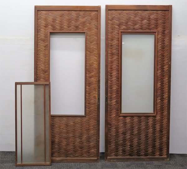 ◎引取限定 時代建具 網代 ガラス戸 引き戸 2枚組 / 幅73cm / 板戸