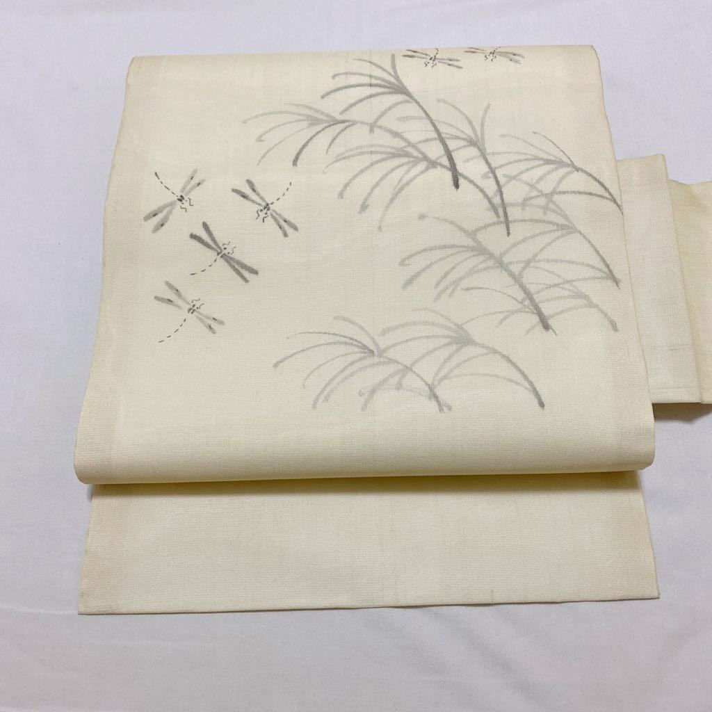 着物月花 作家物 民芸手織 生つむぎ 紗紬 手描き染 夏草にトンボの9寸