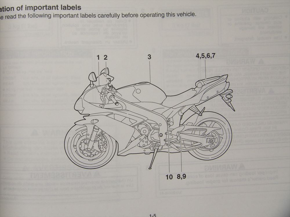 英語/フランス語YZFR1Xオーナーズマニュアル＆和訳参考書2冊＆メンテンスノート4点ケース入り_画像3