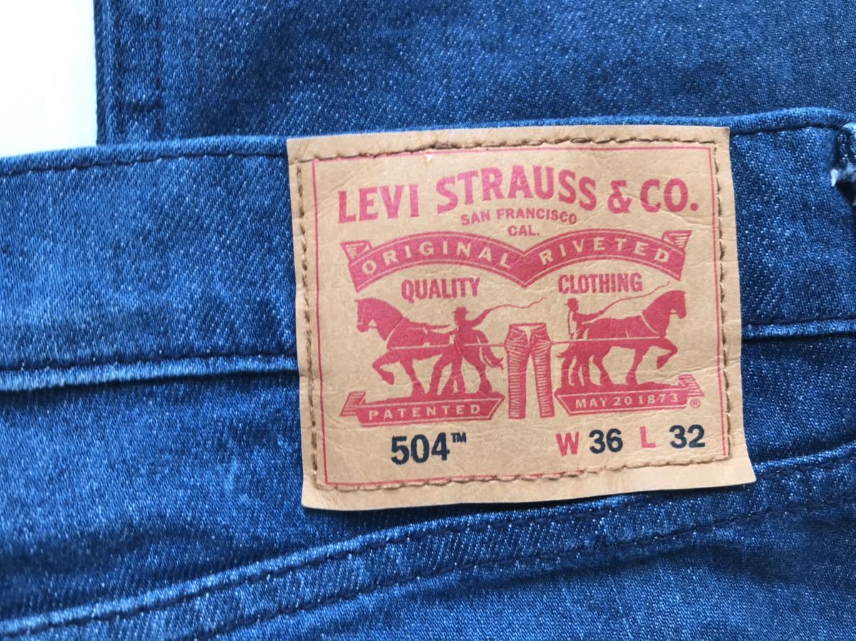 【即決】W36 リーバイス 504 Levi's ストレッチジーンズ ネイビー系色 スモールe 赤タブ ストレート ジッパーフライ_画像3