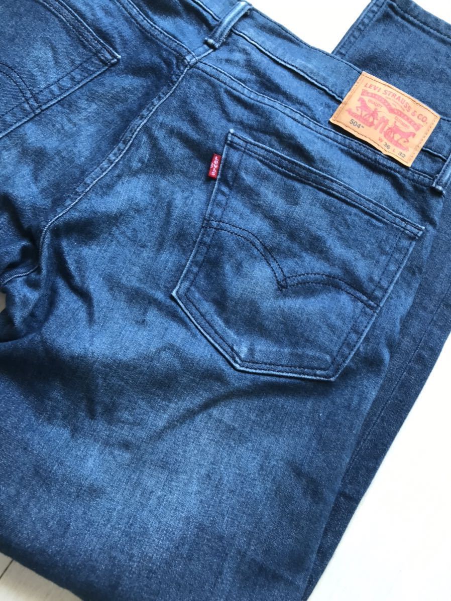 【即決】W36 リーバイス 504 Levi's ストレッチジーンズ ネイビー系色 スモールe 赤タブ ストレート ジッパーフライ_画像4