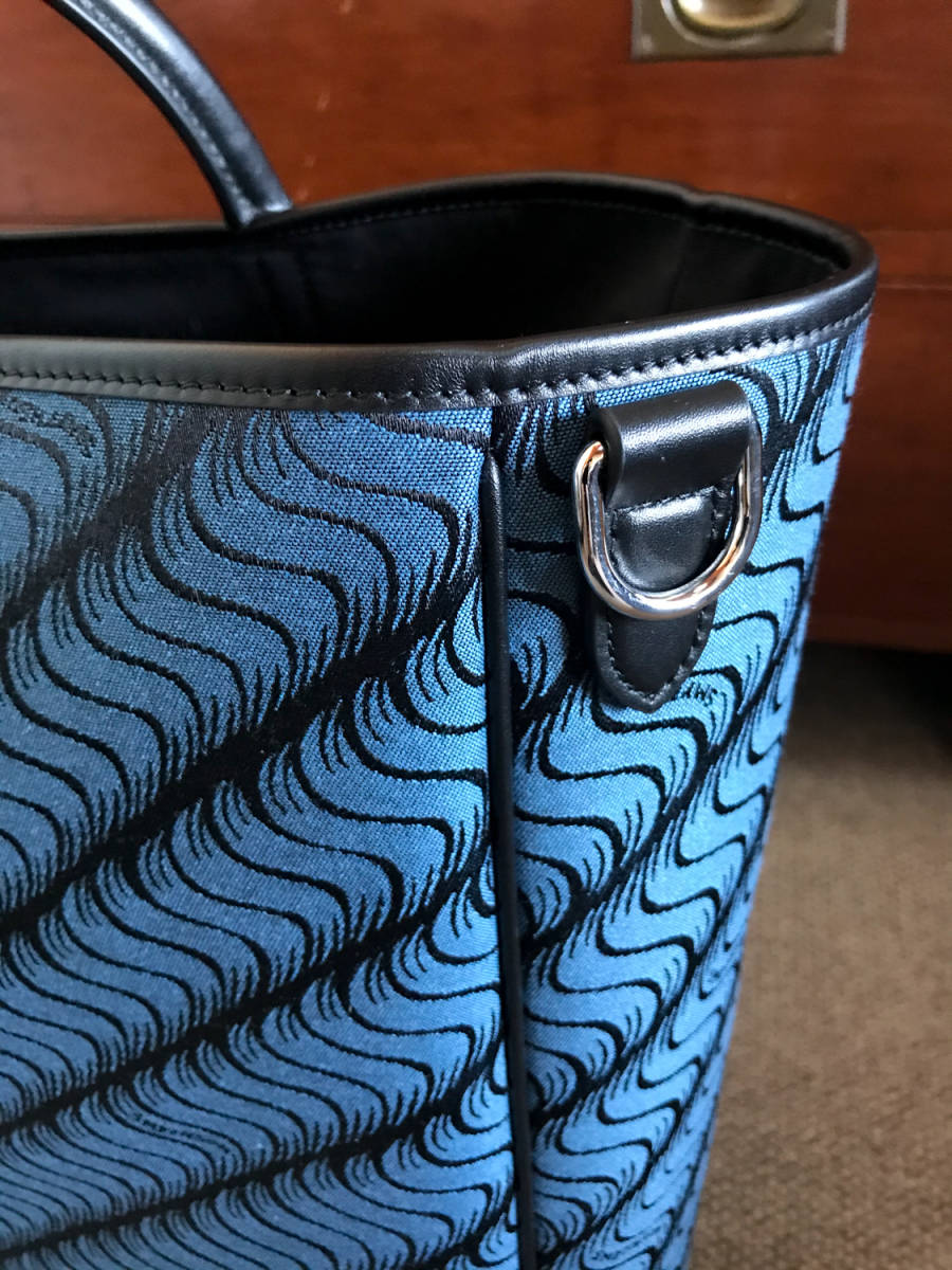 未使用品 スマイソン Smythson トートバッグ ジャカード ブルー