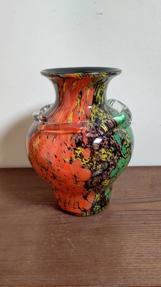 ガラス花瓶　金彩入　色彩瓶　美品　昭和レトロ　鮮やかなグラデーション_画像2