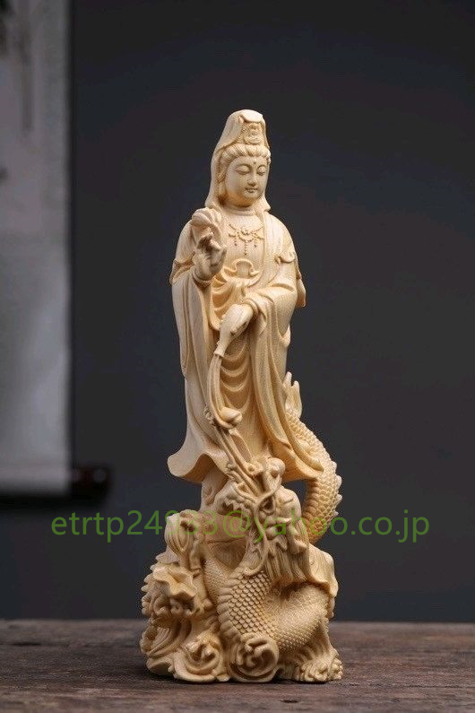 高品質仏教美術 精密彫刻 仏像 手彫り 木彫仏像 桧木 御龍観音立像