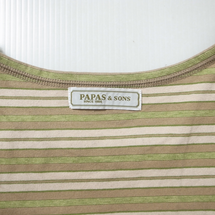 PAPAS & sons パパス 麻混 ボーダー Tシャツ L*50 / リネン 半袖カットソー ブランド古着 高級_画像5