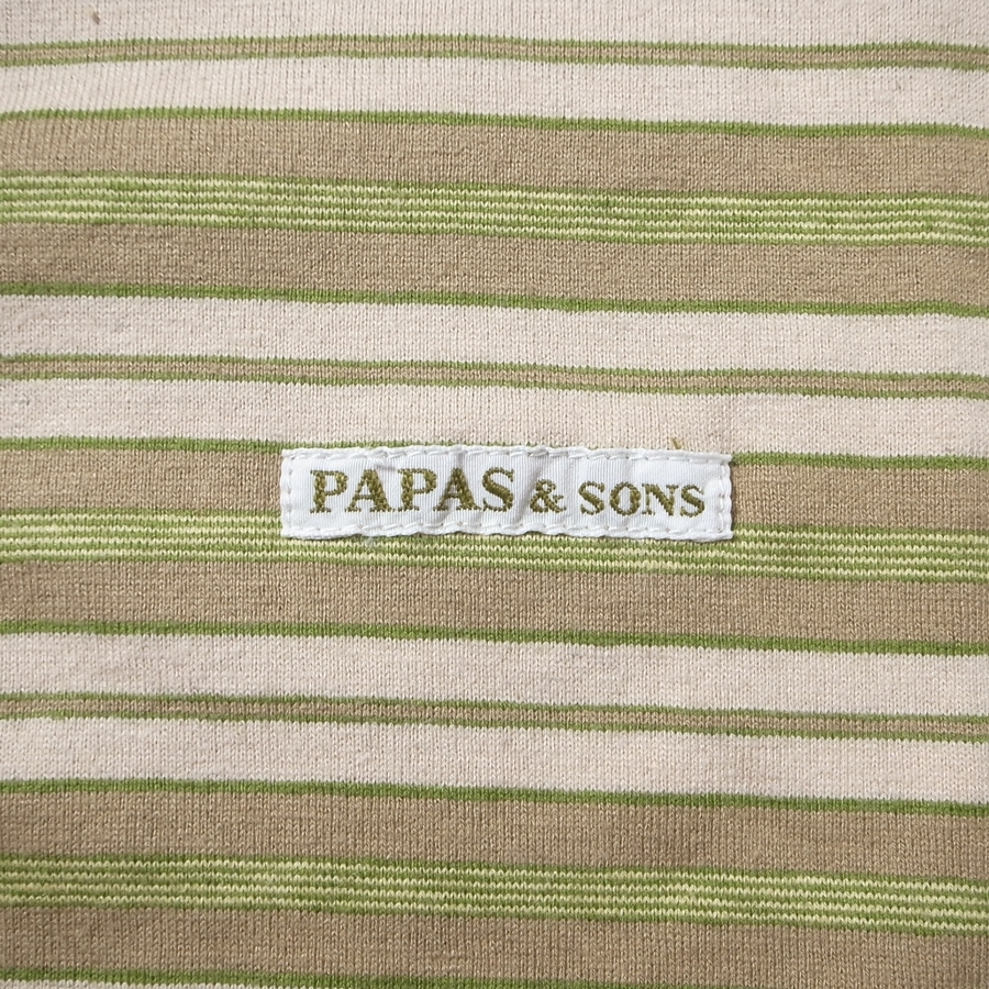 PAPAS & sons パパス 麻混 ボーダー Tシャツ L*50 / リネン 半袖カットソー ブランド古着 高級_画像4