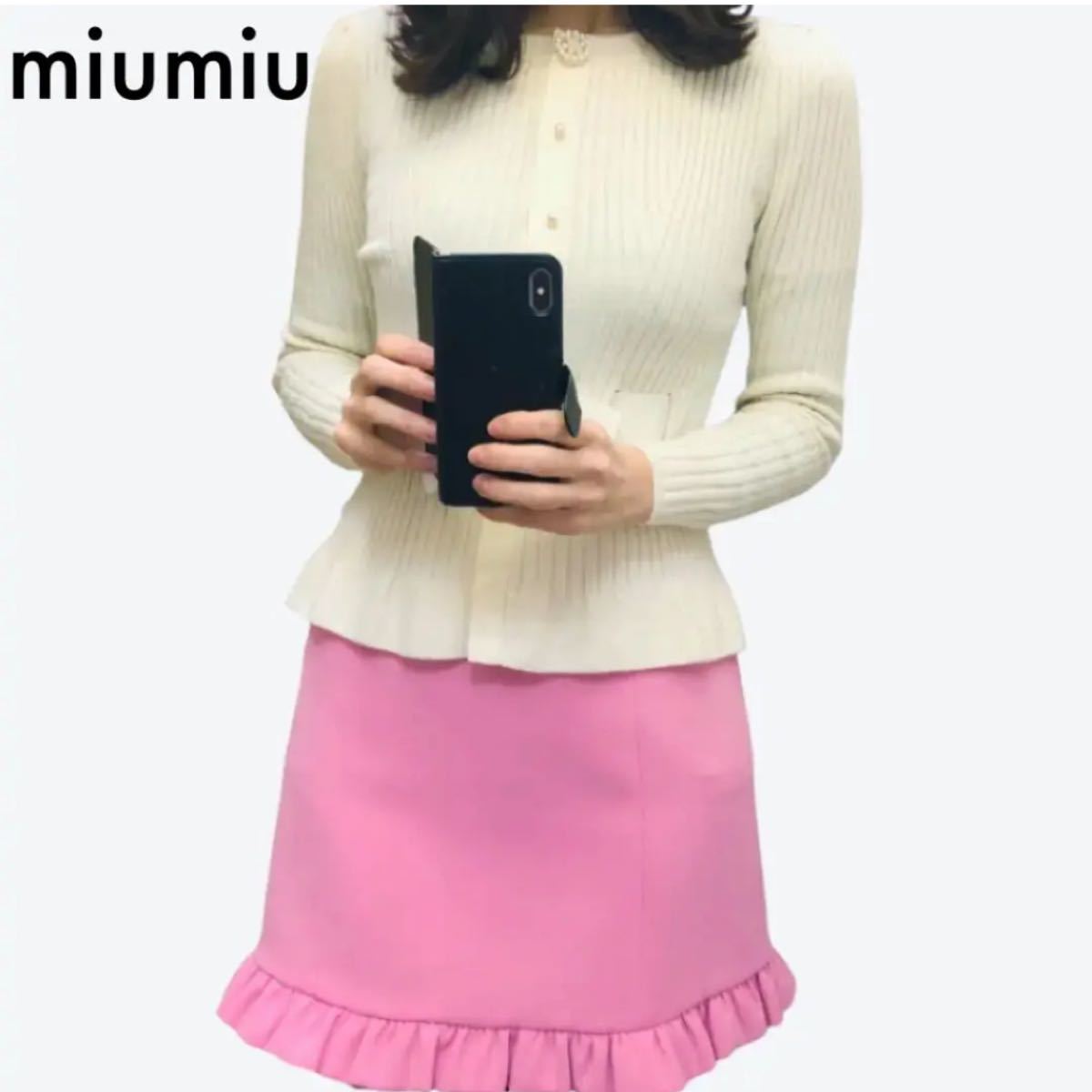 ベストセラー 新品タグ付 miu miu 桜カラーフリルスカート 台形