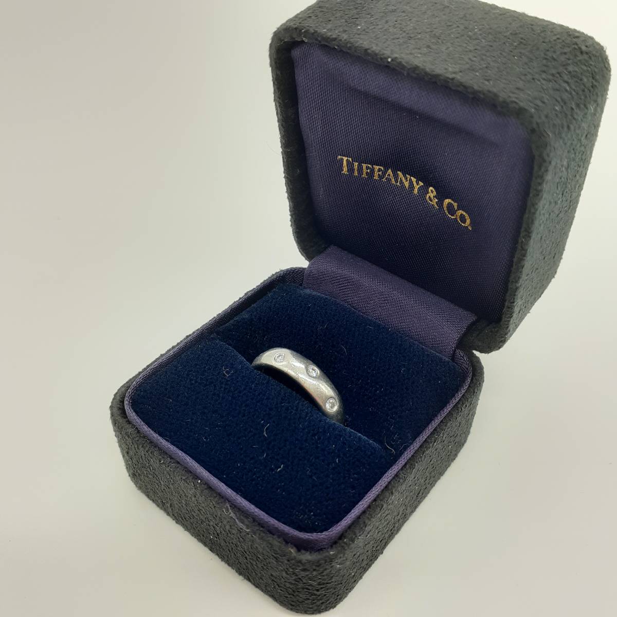 ■Tiffany&Co ティファニー ドッツリング Pt950 7.5号 ダイヤモンド 10P 箱付き 指輪