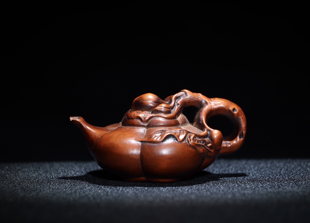 聚寶齋*黄楊木細密彫*多子壺】置物 賞物 中国時代美術-