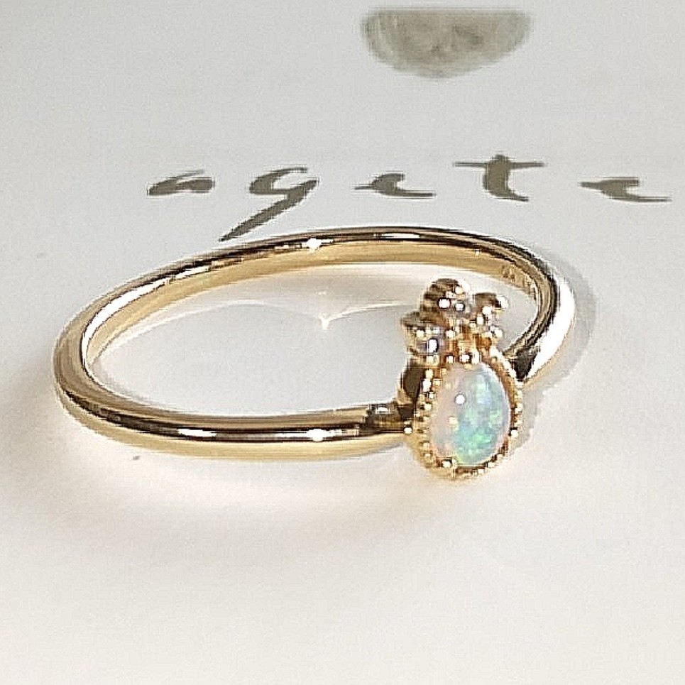 美品】agete オパールリング ダイヤ0 01カラット 匿名配送 サイズ9 美品】agete オパールリング ダイヤ0 01カラット 匿名配送 サイズ9