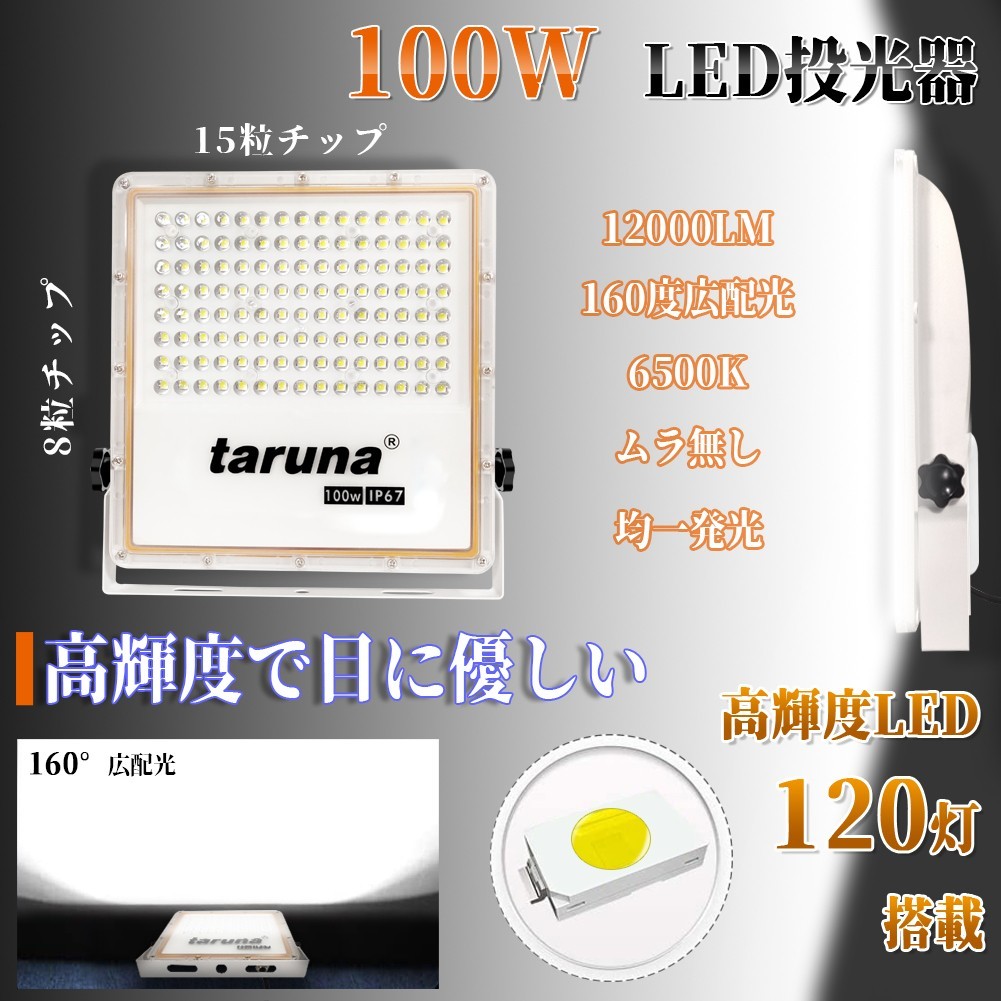 格安正規品8個 超薄型 投光器 LED投光器 100w led作業灯 スイッチ付き 角度調整 3mコード 昼光色 6500K 12000LM IP67 1年保証 送料無料 SLD その他