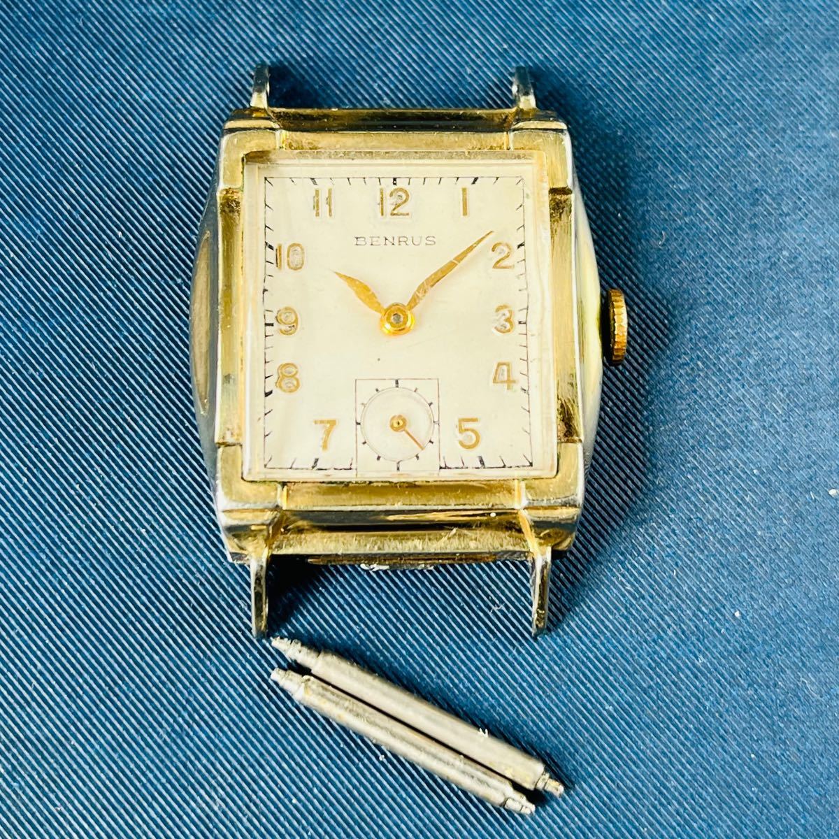 貴重】ベンラス/BENRUS/24mm/手巻き/金ゴールド/メンズ腕時計/1950's