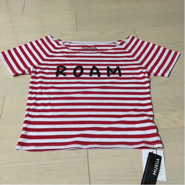 MURUA ROAM ロゴ 半袖Tシャツ 赤 白 ボーダー Mサイズ 丈短い_画像1