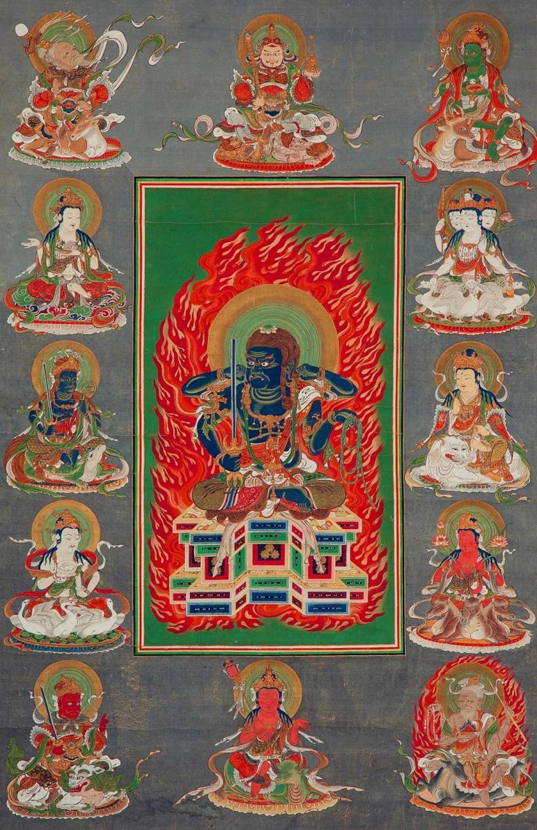 チベット仏教　仏画　A3サイズ： 297×420mm 　 曼荼羅　不動明王　十二天_画像1