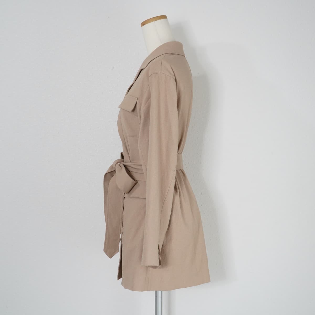 Ameri アメリ LITTLE LINEN OVER JACKET リトルリネンオーバージャケット テーラードジャケット ナチュラルベージュ ウエストリボン 麻混_画像2
