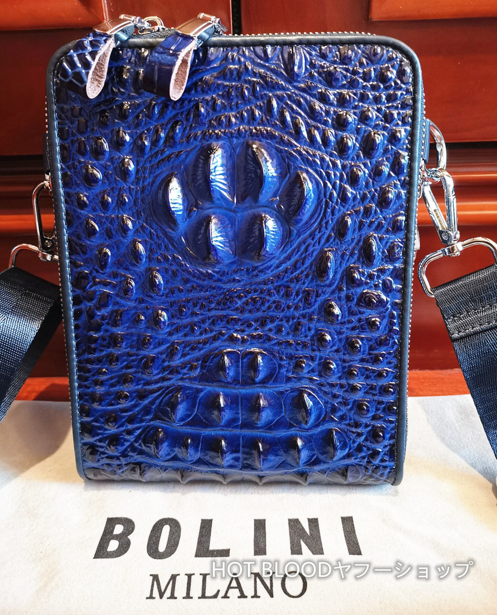 最上級逸品*16万◆イタリア・ミラノ発*BOLINI/ボリニ・最上級牛革・クロコダイル*ショルダーバッグ/リュックサック・ブルー_画像2