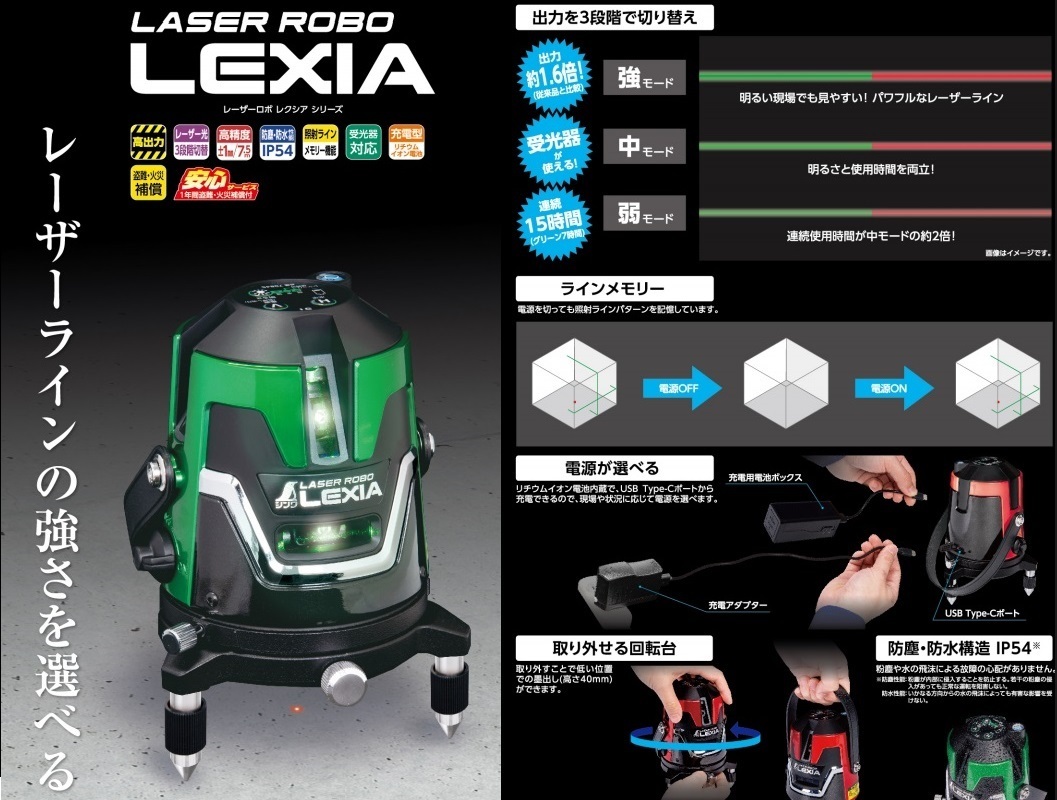 シンワ レーザー墨出し器 70844 レーザーロボ LEXIA 41 グリーン 高