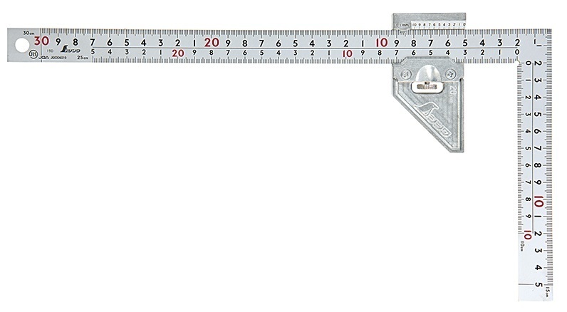 シンワ 曲尺厚手広巾 シルバー 30cm 表裏同目８段曲尺用ストッパー金属製付ＪＩＳ 12486 。_画像1