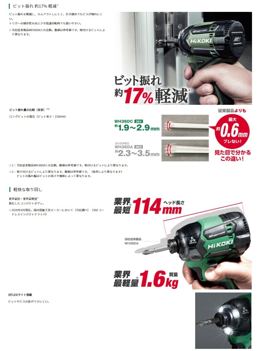 HiKOKI コードレスインパクトドライバ WH36DC(2XND) ディープ