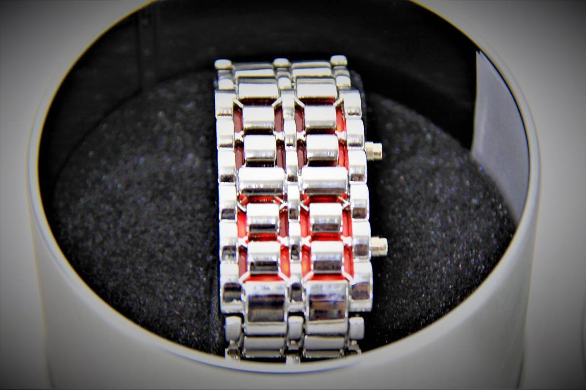 LED　ブレスレット　シルバー　メンズ腕時計　LEDカラー：RED（7）