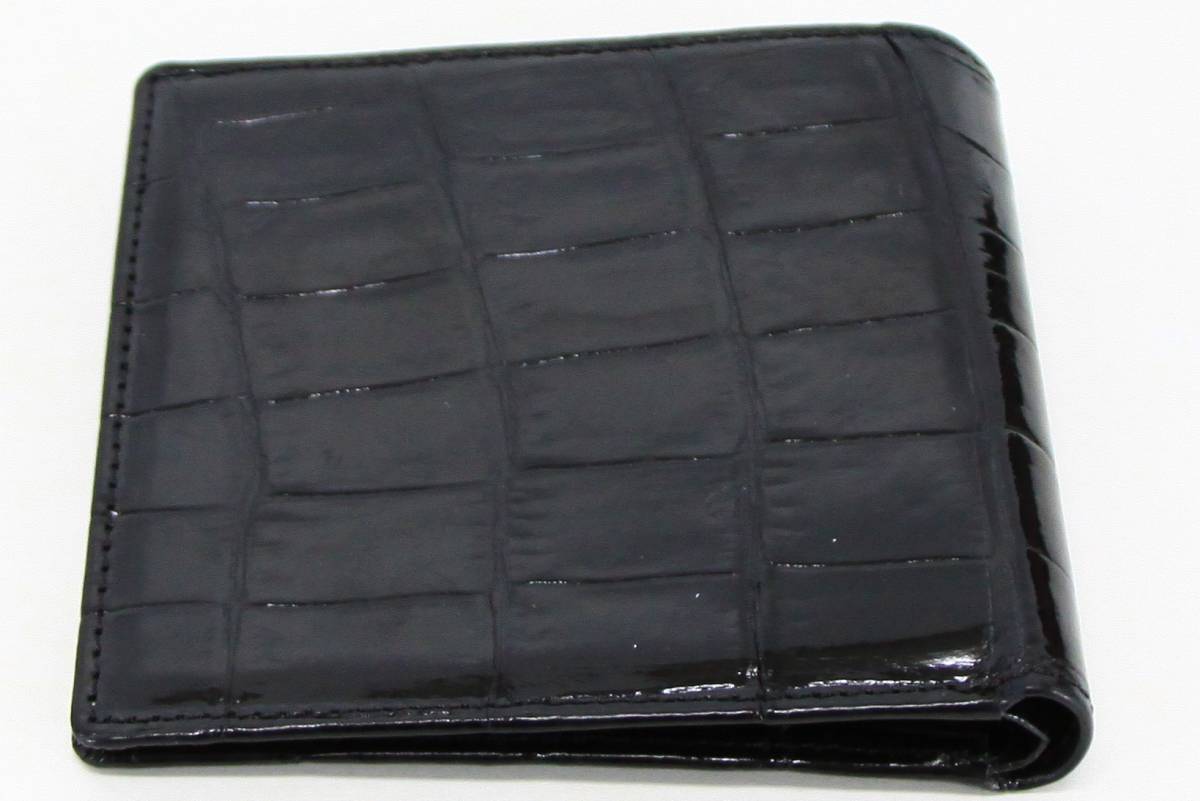 クロコダイル財布 札入れ ワニ皮 二つ折り 黒 無双つくり 日本製