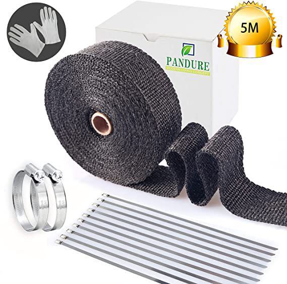  heat-resisting cloth Thermo Vantage high quality glass fibre basalt fiber heat-resisting temperature 1600*C exhaust manifold smoke .. measures clamping band attaching 5CM×5M, black 