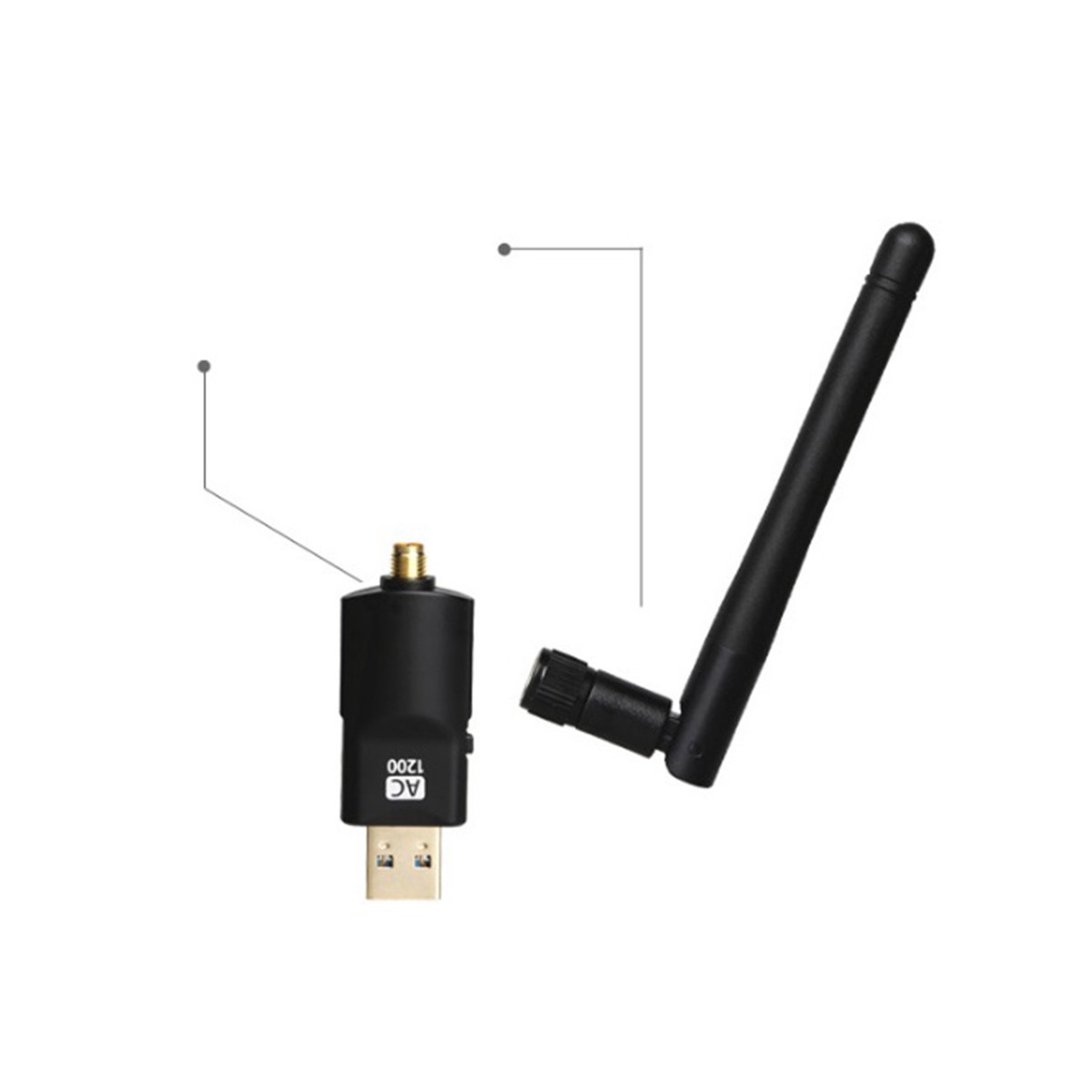高速無線LAN AC1200 WiFiアダプター 子機 USB3.0 外部アンテナ 無線LAN子機 ハイパワー 11ac/n/a/g/b 2.4G 300Mbps + 5.8G 867Mbps ZZ61_画像3
