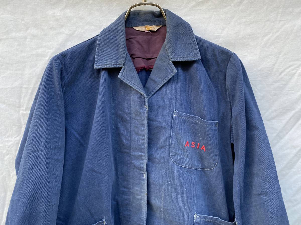 綺麗な色味 コットンツイル COTTON TWILL 比翼ボタン ワーク ジャケット JAPAN VINTAGE ジャパンヴィンテージ 日本の古い服 50s60s