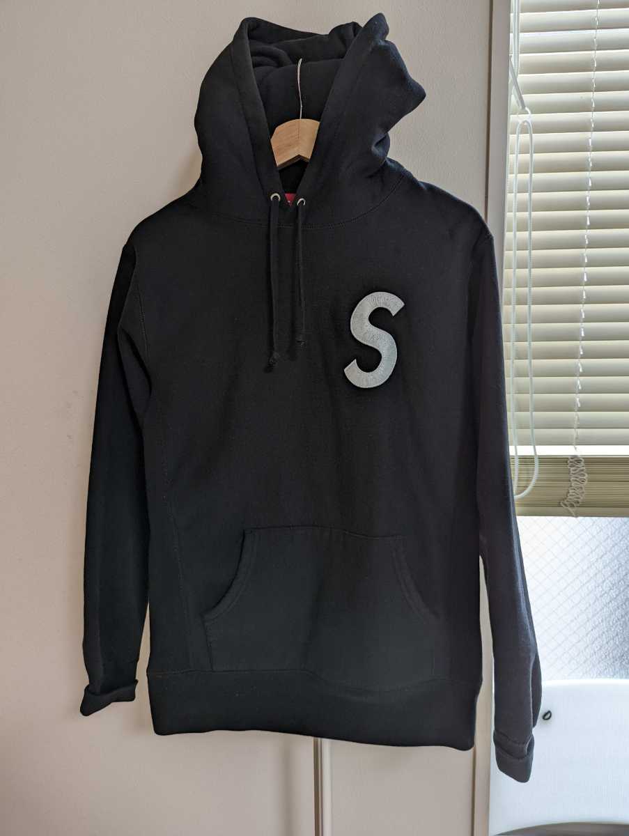 美品! Supreme Hooded Sweatshirt HOODIE S Logo black M パーカー S
