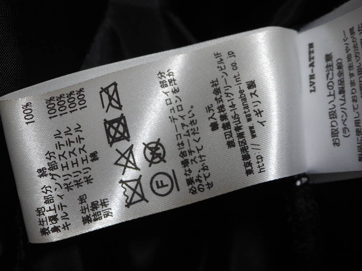 ラベンハム GLEM ノーカラーコート サイズ34(S~M) 定価6万 ブラック