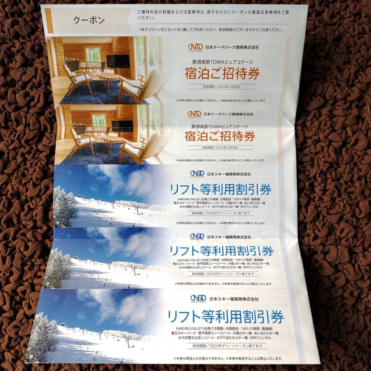 日本駐車場開発　株主優待券「那須高原TOWAコテージ　宿泊ご招待券2枚」＋「リフト等利用割引券3枚」　複数あります。_画像2